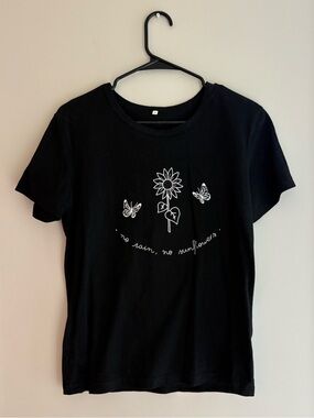 Black Graphic Sunflower Tee - No Rain No Sunflowers